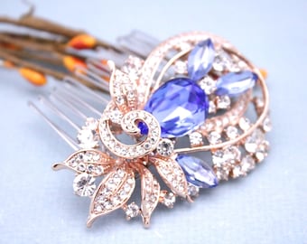 Blue Crystal Bridal Hair Comb, Rhinestone Wedding Hair Piece Bridal hair clip Wedding comb headpiece Wedding hair clip Navy blue hair comb