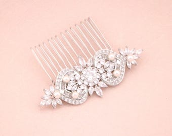 Rhinestone Bridal Hair Comb Crystal Wedding Headpiece Silver Tone Bridal Jewelry Pearl side comb Bridal hair jewelry Wedding hair comb Boho