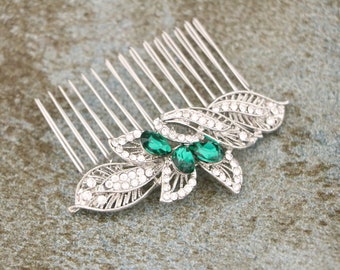 Bridal Hair Piece for Bun Blue Crystal Bridal Comb Navy blue Wedding hair comb Green Wedding Rose Gold Hair Comb Gold veil comb Wedding comb