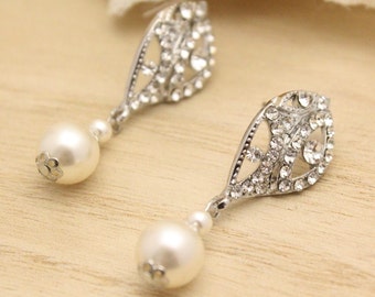 Bridal earrings,Wedding earrings,Wedding jewelry,Swarovski earrings,Pearl earrings,silver earrings,bridesmaid earrings,Wedding jewelry set