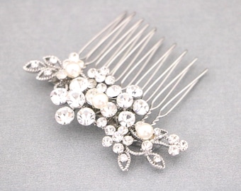 Silver Bridal Hair Comb with Swarovski Pearls and Rhinestones Bridesmaid hair comb Wedding hair clip Bridal hair accessories Wedding comb