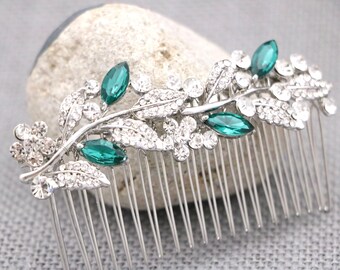 Emerald Crystal hair comb head pieces for wedding rhinestone Blue Hair Accessories Gold veil comb Rose gold Wedding hair comb Bridal hairpin