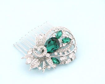 Emerald Rhinestone Bridal Hair Comb, Silver Wedding Headpiece Gold Bridal hair accessories Rose gold Bridal hair clip Navy blue Wedding comb