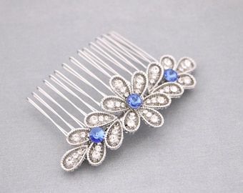 Gold hair vine comb Rose Gold bridal hair comb undo Silver Wedding hair accessories for bun Blue Crystal Bridal Comb Navy blue Wedding comb