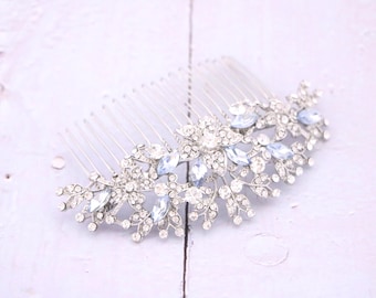 Navy blue Wedding hair comb Silver Bridal comb Light Sapphire Wedding hair clip Rhinestone Bridal hair clip Wedding headpiece Bridal comb