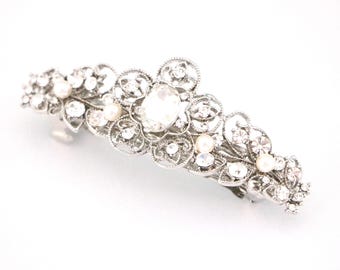 Pearl Bridal Hair Comb, Silver Rhinestone Wedding Headpiece Bridal hair clip Wedding barrette Crystal hair clip Wedding hair comb Bridal