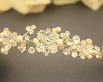 Bridal hairpiece headband Bridal headpiece with ribbon Wedding hair piece floral Hair vine Wedding Hair accessories vine Boho hair vine clip