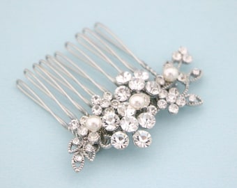 Gold Floral Hair Comb Bridal Hair Comb Small Rhinestone side comb Rose gold Wedding comb Pearl Wedding haircomb Bridal hair accessories updo