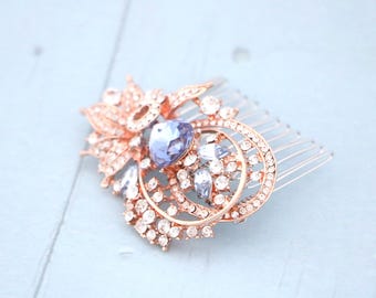 Light Sapphire Crystal Bridal Hair Comb, Silver Rhinestone Headpiece Rose gold Wedding hair clip Bridal hair accessories Navy blue hair comb