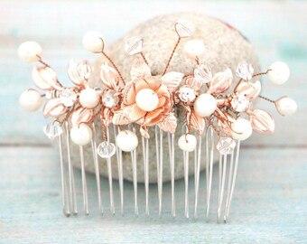 Rose gold Wedding hair comb Pearl hair clip Wedding hair accessories Wedding comb Boho hair piece Wedding hair clip Bridal veil comb Gold
