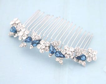 Silver Bridal hair clip Blue Wedding hair accessories Nayv blue Bridal hair comb Montana Crystal Wedding hair clip Bridal comb headpiece