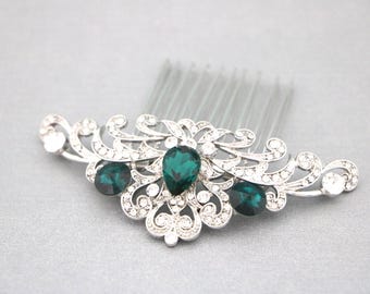 Emerald Crystal Rhinestone Hair Comb Silver Wedding hair accessories Navy blue Wedding hair clip Bridal hair jewelry Sapphire Bridal comb