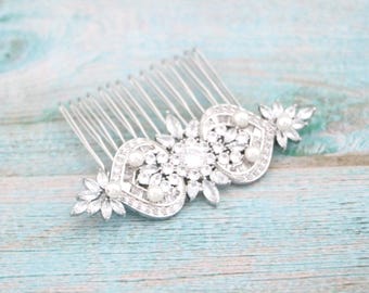 CZ Wedding comb Side bridal headpiece Silver Wedding hair comb updo Bridal hair accessories for bun Wedding hair piece Bridal hair comb Boho