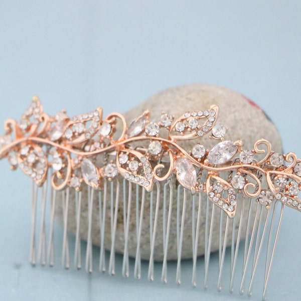 Boho Wedding hair comb Rose gold hair comb Wedding Bridal hair comb Crystal Hair Piece Wedding hair accessories Rose gold hair piece Crystal