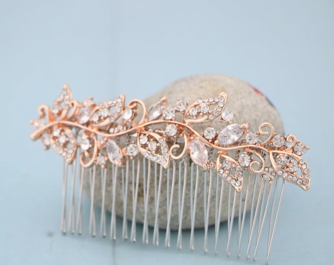 Featured listing image: Boho Wedding hair comb Rose gold hair comb Wedding Bridal hair comb Crystal Hair Piece Wedding hair accessories Rose gold hair piece Crystal