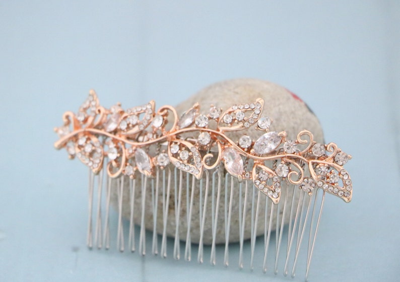 Boho Wedding hair comb Rose gold hair comb Wedding Bridal hair comb Crystal Hair Piece Wedding hair accessories Rose gold hair piece Crystal Rose gold tone