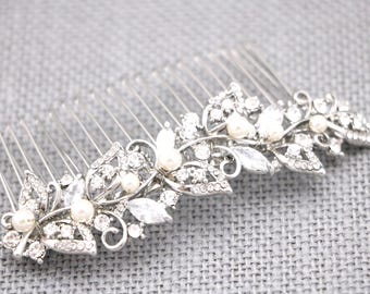 Pearl Rhinestone Wedding Hair Comb: Silver Bridal Hairpiece Gold Wedding headpiece Crystal Bridal hair clip Wedding hair accessories Bridal