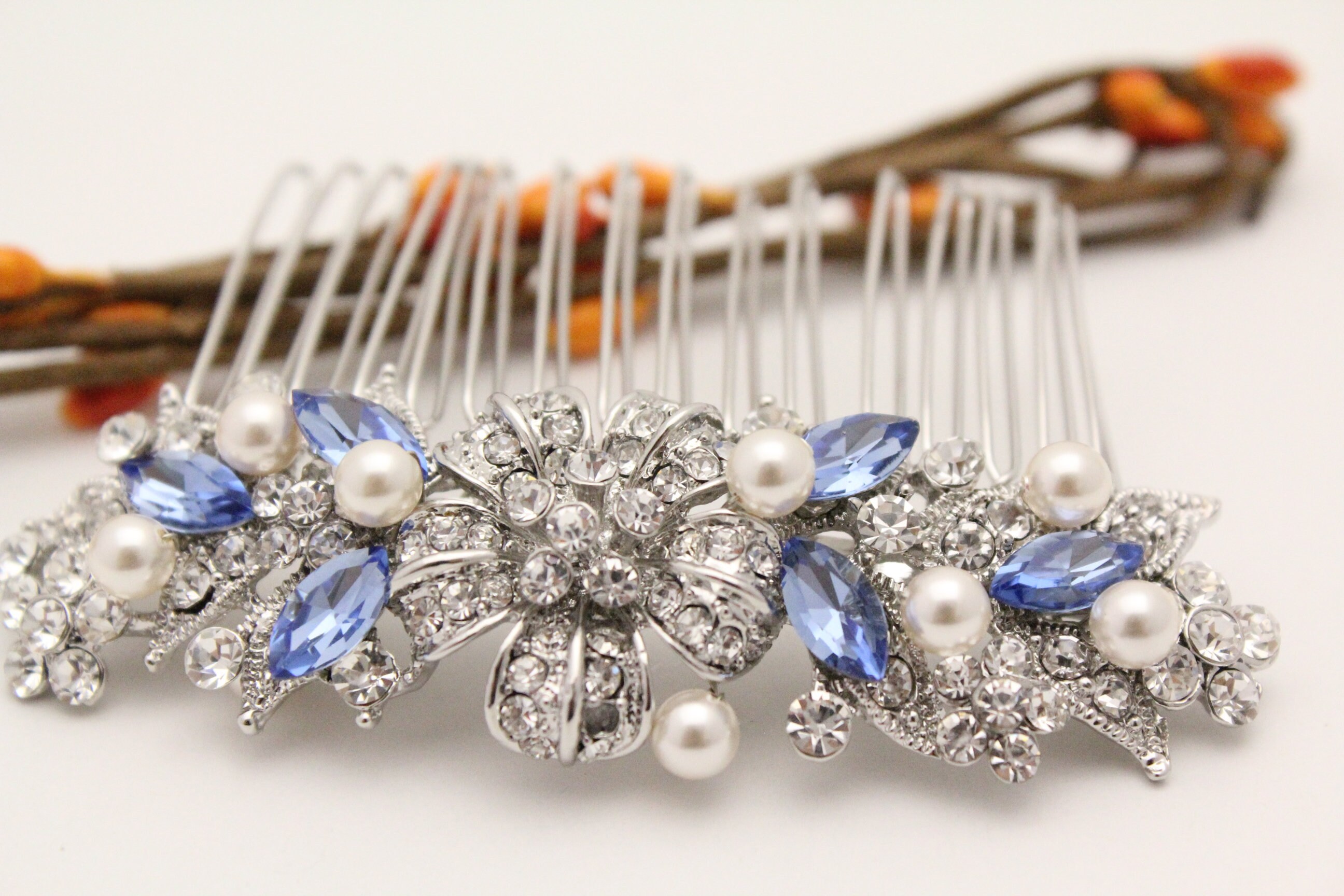 Wedding Hair Comb Blue Wedding Hair Accessories Pearl Wedding Hair