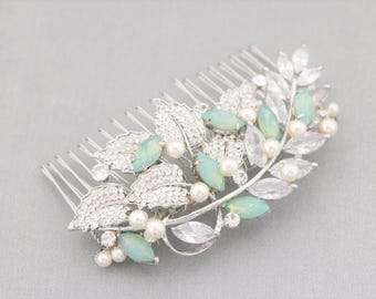 Pacific opal Rhinestone Bridal Hair Comb: Silver Wedding Headpiece Navy blue Wedding hair comb Crystal Bridal hair clip Wedding headpiece