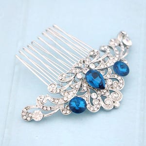 blue hair clip wedding hair accessories for bun Wedding hair comb Side bridal headpiece Wedding hair jewelry Bridal comb Navy blue comb Boho