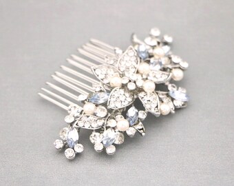 Silver Wedding hair comb updo Navy blue Wedding comb Light Sapphire Crystal Wedding headpiece Side Bridal headpiece Gold Bridal hair comb