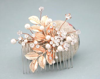 Rose Gold Wedding Hair Accessory Crystal Pearl Wedding Hair Comb Gold Wedding hair clip Bridal hair comb Silver Bridal hair clip Bridal comb