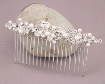 Pearl drop Wedding earrings with Wedding hair piece Rose gold Wedding comb Bridal hair accessories for bun Bridal hair comb Gold earrings
