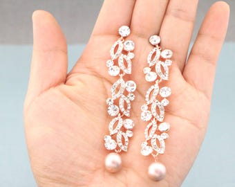 bridal earrings drop pearl wedding earrings dangle Crystal earrings Bridesmaid earrings Rhinestone earrings Bridal jewelry earrings Wedding