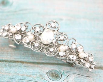 Bridal hair clip Side Bridal headpiece Wedding hair jewelry Bridal hair piece Wedding hair comb Pearl comb Silver Bridal hair barrette Boho