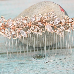 Boho Wedding hair comb Rose gold hair comb Wedding Bridal hair comb Crystal Hair Piece Wedding hair accessories Rose gold hair piece Crystal image 8