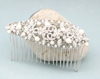 Pearl Wedding Hair Comb, Rhinestone Crystal Bridal Headpiece Silver Wedding comb Bridal hair clip Wedding hair accessories Bridal hair piece