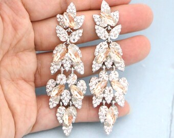 champagne Crystal hair comb Long crystal wedding earrings Sapphire Bridal Earrings Navy rhinestone bridal earrings deep blue wedding earring