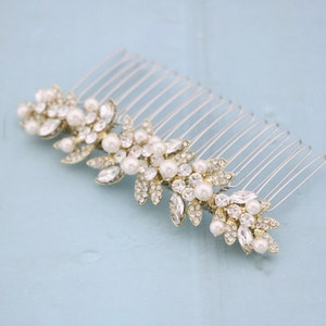 Gold Bridal hair comb with pearl drop Wedding earrings Blue hair jewelry earrings Wedding hair comb Vintage style Wedding comb Earrings Boho image 9