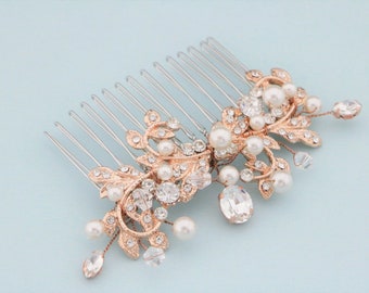 Wedding hair accessories Rhinestone side comb Wedding hair comb Rose gold Bridal comb in Wedding accessories hair jewelry Crystal hair comb