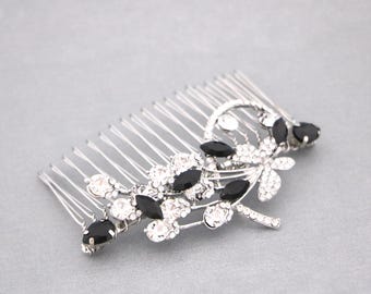 Silver Wedding hair accessories Bridal hair piece Black Wedding comb Rhinestone Wedding hair piece Navy blue Wedding hair clip Bridal comb