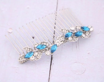 Bridal hair accessories for bun Wedding headpiece Navy Blue Wedding comb Rose gold Blue comb Wedding hair comb Side hair comb Bridal comb