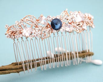 Navy blue Wedding hair comb Rhinestone Bridal hair clip Blue hair jewelry Wedding hair accessories Bridal hair comb Montana Crystal haircomb