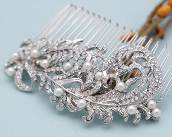 bridal hair comb side Wedding hair accessories for bun Silver Wedding comb Bridal hair jewelry Rhinestone Bridal comb Crystal headpiece Boho