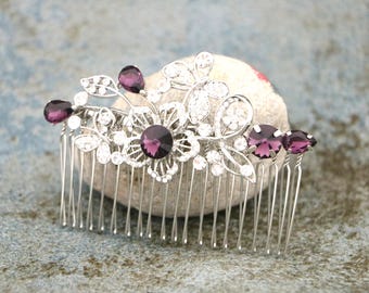 Silver Rhinestone Bridal Hair Comb Sapphire Crystal Wedding Accessory Purple Wedding hair clip Bridal hair accessories Navy blue Bridal comb