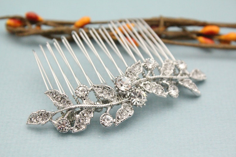 Wedding hair pieces leaf Bridal hair comb crystal Wedding hair accessories silver Bridal comb hairpiece Wedding hair comb rhinestone Prom