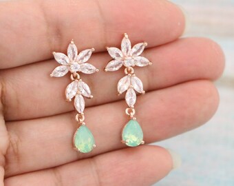 Rose gold Something blue earrings Pacific opal Crystal earrings Blue drop Wedding earrings Gold Rhinestone earrings Bridal earrings Silver