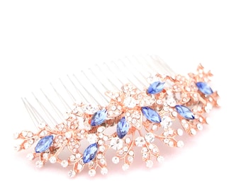 Rose Gold Wedding Hair Comb: Navy Blue Crystal Bridal Headpiece Silver Wedding hair clip Navy blue hair comb Bridal hair piece Wedding comb