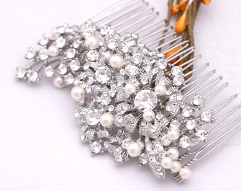 Pearl Rhinestone Bridal Hair Comb: Silver Wedding Hairpiece Bridal hair clip Wedding hair accessories Bridal hair piece Wedding hair clip