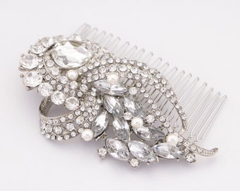 Pearl and Jewel Hair Comb Wedding Hair Accessories for Bun sparkle hair comb Silver Wedding hair comb Side bridal headpiece Bridal hair comb