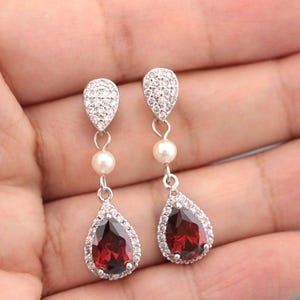 Red Wedding earrings Pearl Wedding jewelry Earrings Navy blue Bridal earrings Rhinestone earrings CZ Bridal jewelry earrings Crystal earring