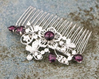 Blue hair accessories Silver Wedding hair comb Blue hair jewelry Purple Wedding comb Side bridal h headpiece Bridal hair comb Gold blue comb