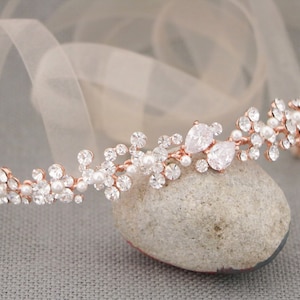 rose gold head band wedding hair vine boho wedding headband pearl and crystal rhinestone headpiece Bridal headband Bridal hair vine Crystal