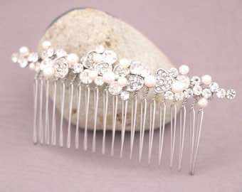 Wedding hair piece with pearl drop Bridal earrings Ivory pearl hair comb Wedding hair clip Bridal hair jewelry Bridal hair accessories Gold