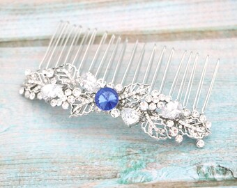 Sapphire Crystal Bridal Hair Comb Silver Wedding hair clip Navy blue hair comb Gold veil comb Bridal hair clip Rose gold Blue comb Wedding