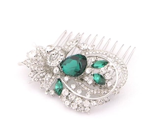 Green Wedding hair comb Silver Wedding hair piece Blue hair jewelry Wedding hair accessories Gold veil comb Navy blue Bridal hair comb Side